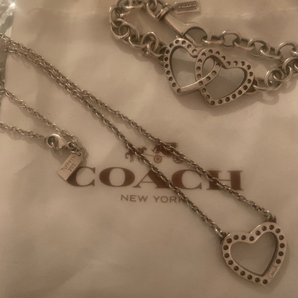 COACH Silver bracelet with necklace heart set